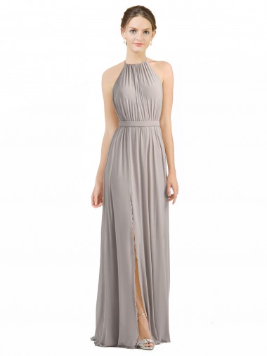 Backless Halter Chiffon Bridesmaid Dress with Front Slit and Tie Open Back Glasgow