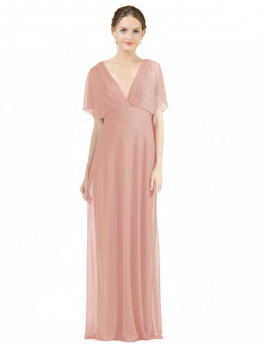Draped Short Sleeves Long Chiffon A-Line Bridesmaid Dress Glasgow