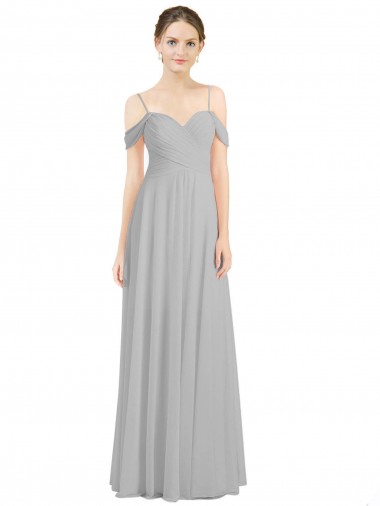 Off the Shoulder Long Chiffon Bridesmaid Dress with Ruched Bodice Glasgow