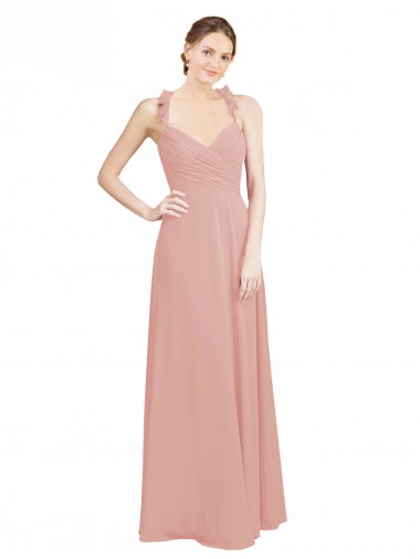 Ruched Sweetheart Halter Neckline Chiffon Bridesmaid Dress with Tie Open Back Glasgow