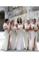 Chiffon Long Champagne Evening Dress with Sexy High Slit and Front Ruffles