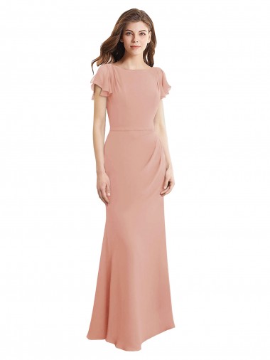 Cap Sleeves Long Chiffon Bridesmaid Dress / Prom Dress with Low V-Back Glasgow
