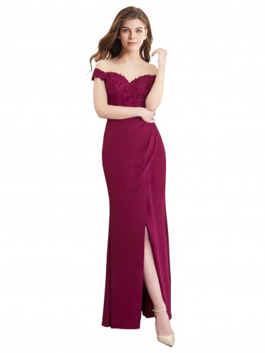Off the Shoulder Chiffon Bridesmaid Dress with Lace Appliques and Front Slit Glasgow