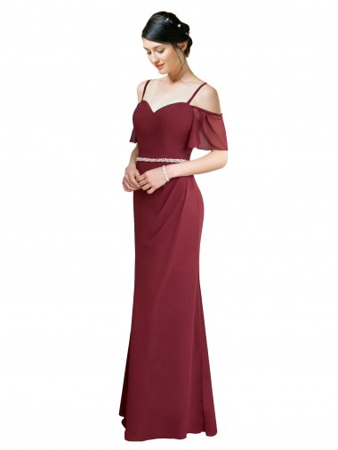 Draped Cold Shoulder Long Chiffon Bridesmaid Dress with Spaghetti Straps Glasgow