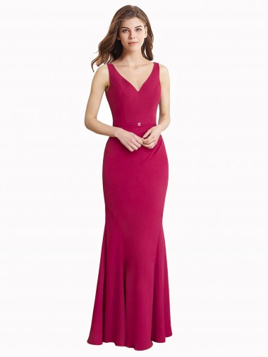 V-Neck Mermaid Chiffon Bridesmaid Dress / Prom Dress with V-Back and Belt Glasgow