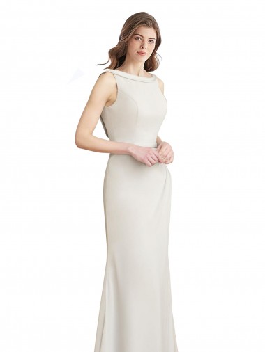 Long Chiffon Bridesmaid Dress with Boat Neckline and Satin Collar Glasgow