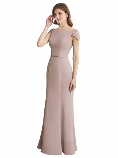 Capped Sleeves Embroidered with Applique Lace Mermaid Chiffon Bridesmaid Dress Glasgow