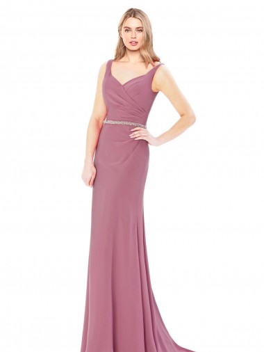 Long Slim Chiffon Bridesmaid Dress / Prom Dress with Beaded Waist Glasgow