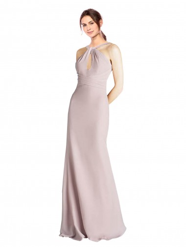 Long Slim Chiffon Bridesmaid Dress with Ruffled Waist and Keyhole Glasgow