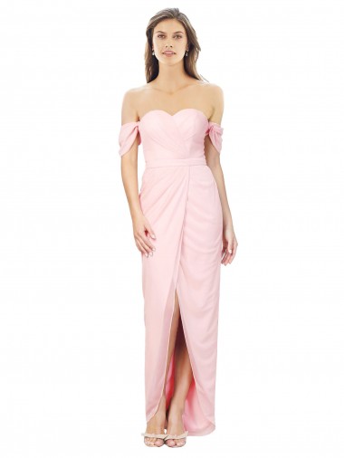 High Low Off the Shoulder Strapless Ruched Chiffon Bridesmaid Dress Glasgow