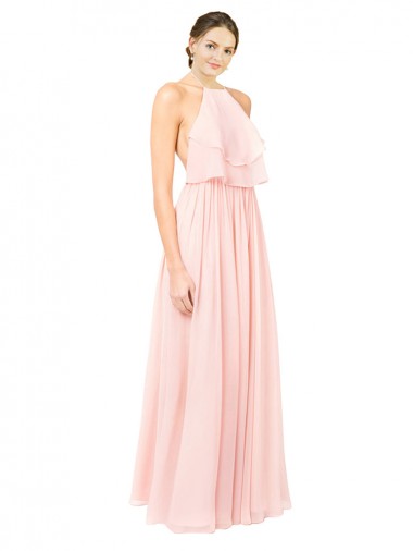 Halter Neck Chiffon Bridesmaid Dress with Double Ruffle Front Glasgow