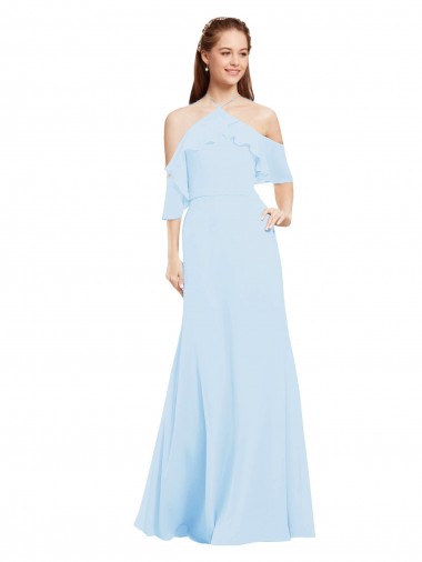 Chiffon Halter Neck Bridesmaids Dress with Flounced Neckline Glasgow