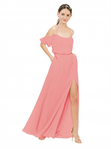Draped Off the Shoulder Sleeves Chiffon Bridesmaid Dress Glasgow