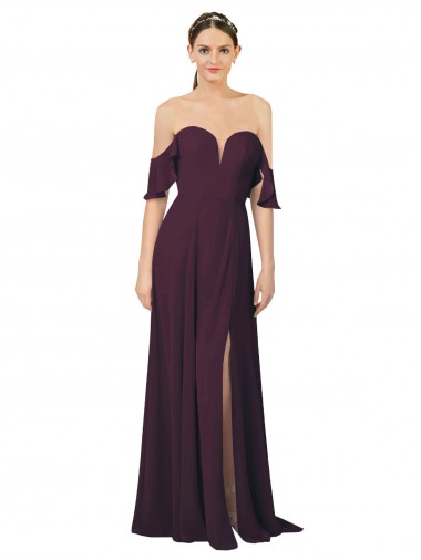 Romantic Off-Shoulder Chiffon Bridesmaid Dress with Plunging V-Neck Glasgow