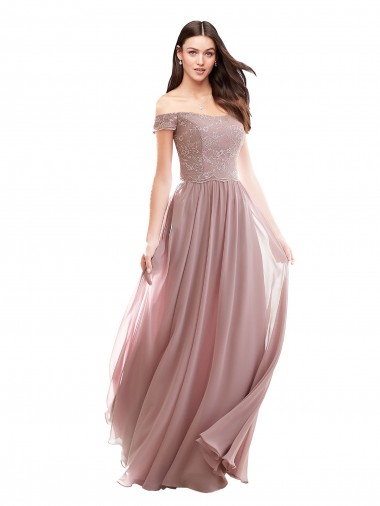 Floor Length Chantilly Lace Off the Shoulder Chiffon Bridesmaid Dress Glasgow