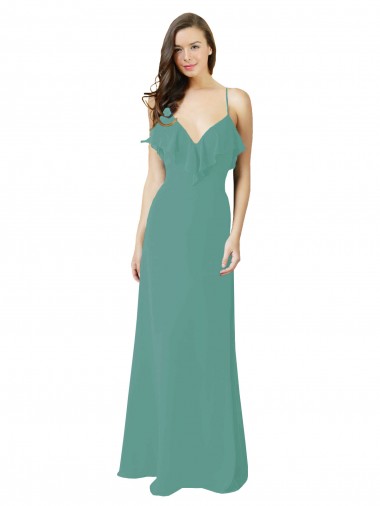 Full Length Chiffon Bridesmaid Dress with Ruffled V-Neckline Glasgow