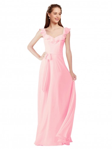 Chiffon Bridesmaids Dress with Ruffle Neckline Glasgow
