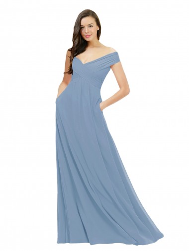 Chiffon Bridesmaid Dress with Classic Off the Shoulder Neckline Glasgow