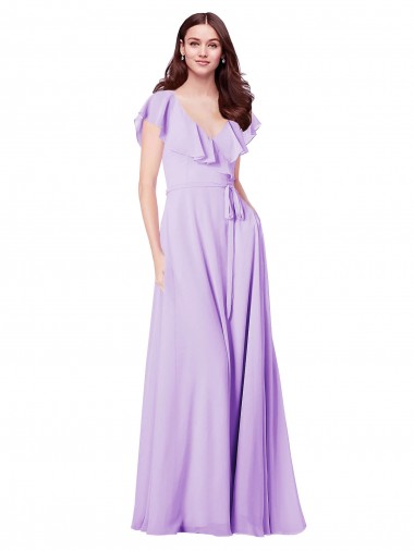 Flutter Sleeves V-Neck Chiffon Bridesmaid Dress Glasgow