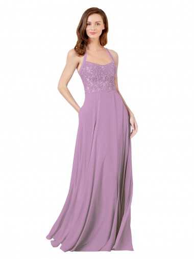 Floral Detailed Chiffon Bridesmaid Dress with Keyhole Back Glasgow