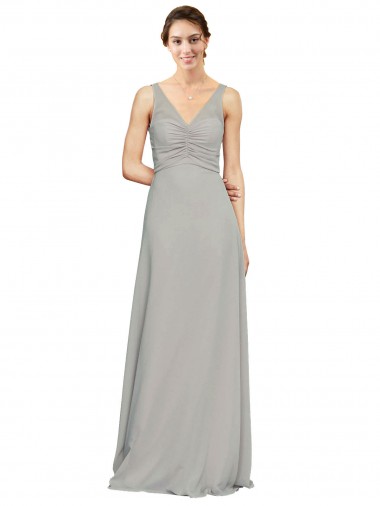 V-Neck Chiffon Bridesmaid Dress with Illusion Gathered Bodice Glasgow