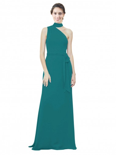 One Shoulder Chiffon Bridesmaids Dress with Scarf Tie Neckline Glasgow