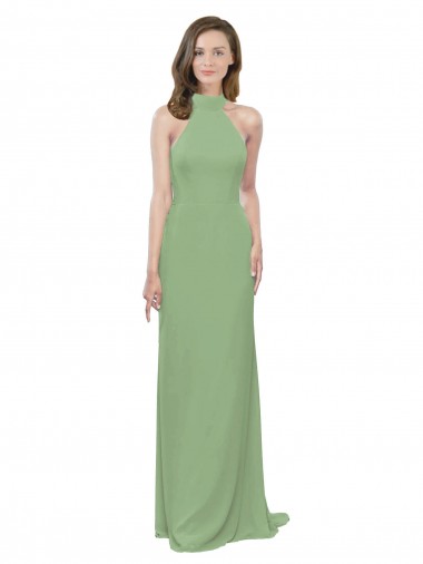 High Collar Halter Neck Chiffon Bridesmaid Dress with Long Back Tie Glasgow
