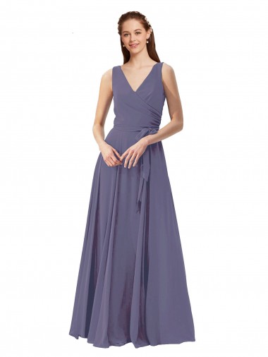 V-Neck Long Draped A-Line Chiffon Bridesmaid Dress Glasgow