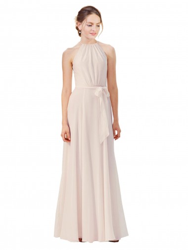 Tie Neck Long Chiffon A-Line Bridesmaid Dress with Sheer Back Glasgow