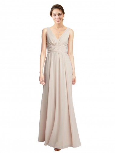 Long V-Neck Chiffon Bridesmaids Dress with Double Straps Glasgow
