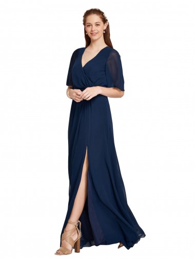 V-Neck Plush Chiffon Bridesmaid Dress with Flutter Sleeves Glasgow