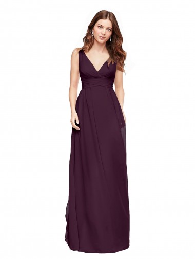 Plunging V-Neckline Long Chiffon Bridesmaid Dress with Deep V-Back Glasgow