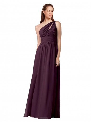 One Shoulder Chiffon Bridesmaid Dress with Front Keyhole and Shirred Bodice Glasgow