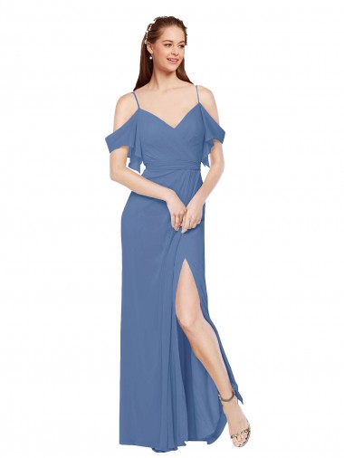 Mock-Wrap Off the Shoulder Long Chiffon Bridesmaid Dress with Side Slit Glasgow