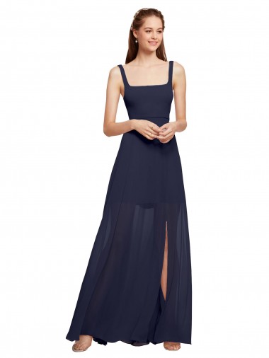 Squre Necked Long Chiffon Bridesmaid Dress with Front Slit Glasgow