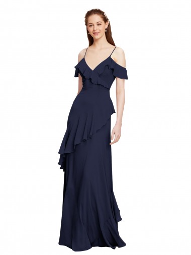 Cascading Ruffles Long Chiffon Bridesmaid Dress with Cold Shoulder Glasgow