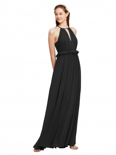 Halter Neck Front Keyhole Chiffon Bridesmaid Dress with Shirred Waist Glasgow