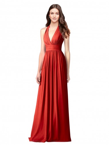 Halter V-Neck A-Line Chiffon Bridesmaid Dress with Shirred Skirt Glasgow