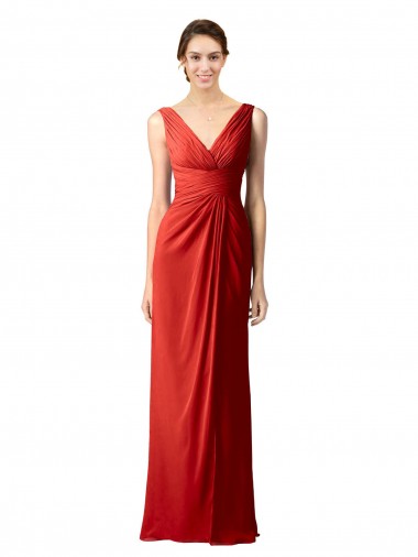 Shirred Long Floor Length Chiffon Bridesmaid Dress with V-Back Glasgow