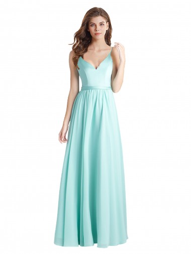 Long V-Neck Chiffon Bridesmaid Dress with Satin Bodice Glasgow