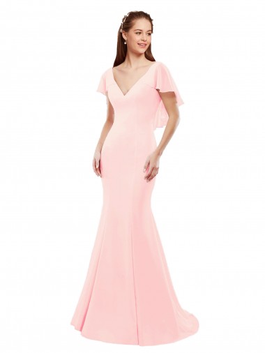 Fit and Flare Chiffon Bridesmaid Dress with V-Neck and Flutter Sleeves Glasgow