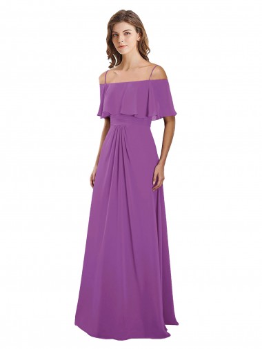 Draped Off The Shoulder Chiffon Bridesmaid Dress with Spaghetti Straps and Ruffled Neckline Glasgow