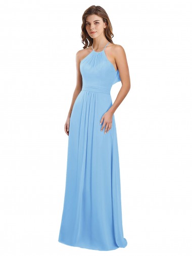 Chiffon A-Line Bridesmaid Dress with Halter Neck and Ruffled Back Straps Glasgow