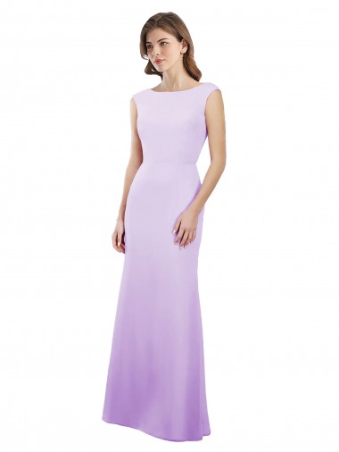 Chiffon Column Bridesmaid Dress with High Round Neckline and Cap Sleeves Glasgow