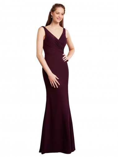 Floor Length Fluted Chiffon Dress with Draped Bodice and V-Neckline Glasgow