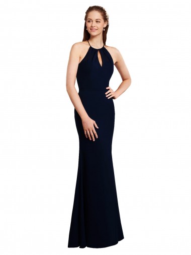 Fluted Long Chiffon Bridesmaid Dress with Halter Neckline and Keyhole Glasgow