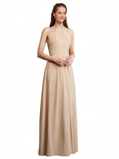 Draped Halter Neck Long Chiffon Bridesmaid Dress with Tie Back Glasgow