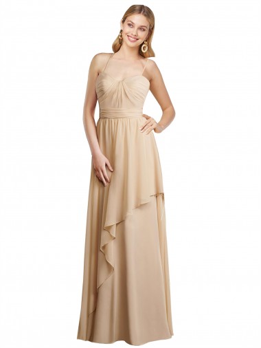 Draped Long Chiffon A-Line Dress with Cascading Ruffles Glasgow