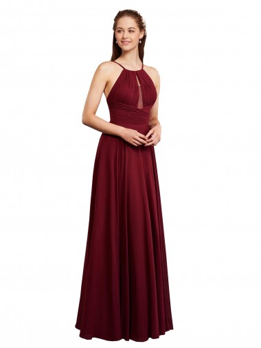 Long A-Line Halter Neck Chiffon Bridesmaid Dress with Draped Bodice Glasgow