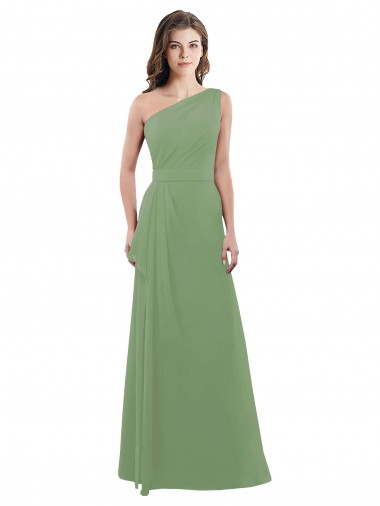 One Shoulder Chiffon Bridesmaid Dress with Pleats and Side Slit Glasgow